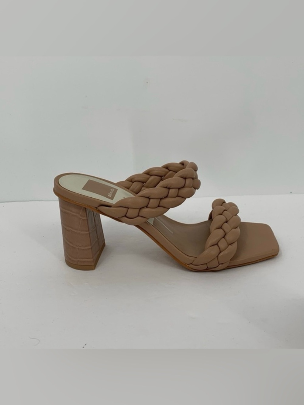 Dolce Vita Paily slide sandals tan braided double strap shoe mule heel square 6